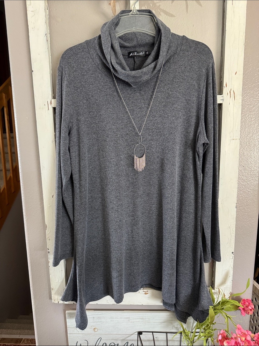 Women's Charcoal Gray Cowl Neck Sweater tunic top or dress!